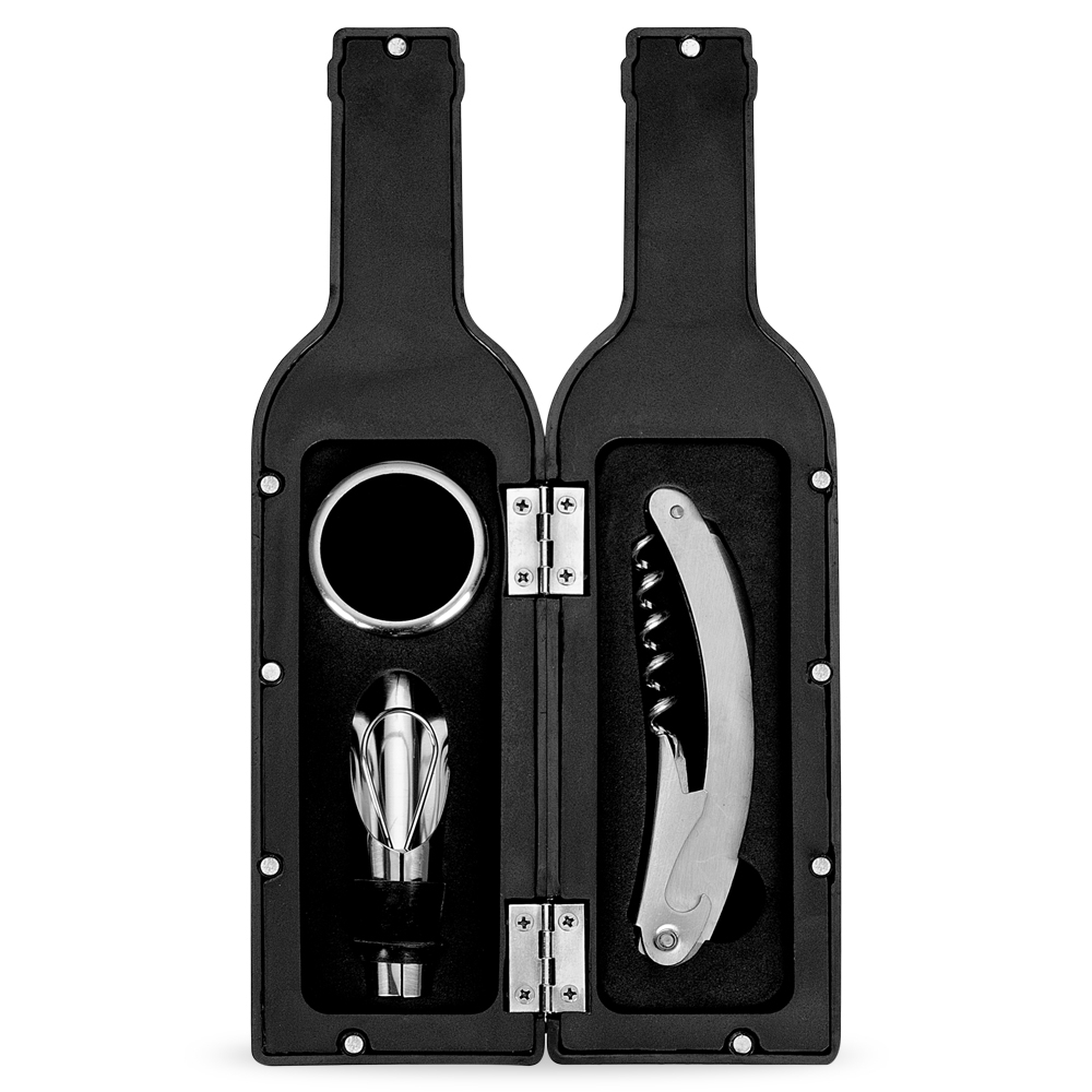 Brinde Presente Dia dos Pais Personalizado Kit Vinho Saca Rolha Bico Condutor Wine Collar 3 Peças X11871-PAI