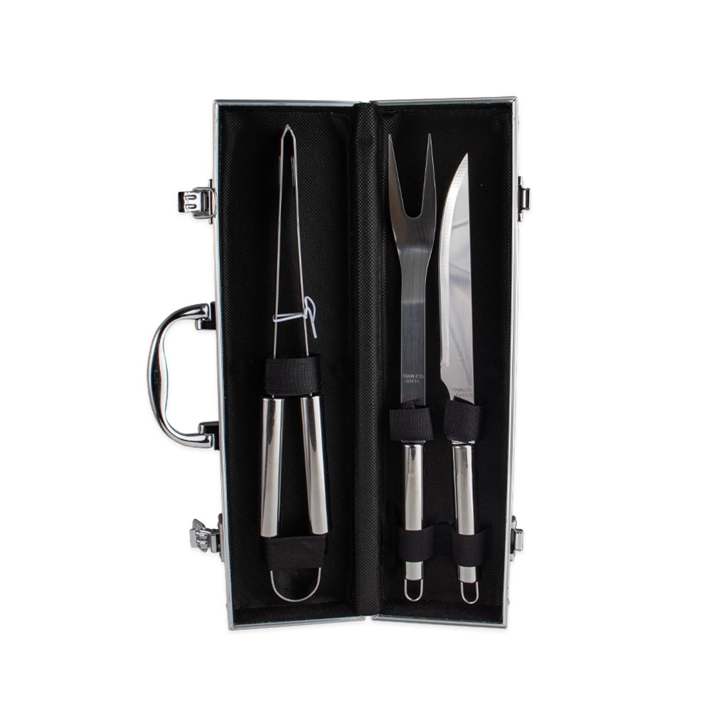 Brinde Natal Final de Ano Personalizado Kit Churrasco Maleta Alumínio 3 peças Aço Inox X02759B