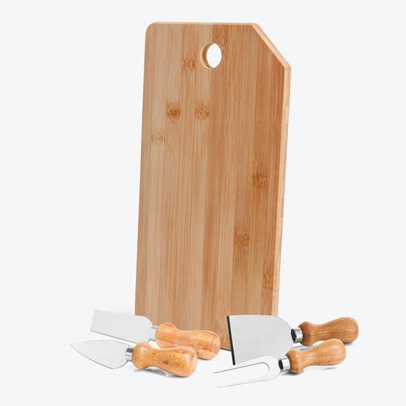 Brinde Natal Final de Ano Personalizado Kit Queijo 5 Peças Bambu / Madeira / Inox Oregon SMPD-20043