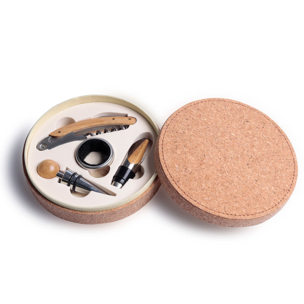 Brinde Natal Final de Ano Personalizado Kit Vinho Personalizado Cortiça 4 Peças ASIKV0130 