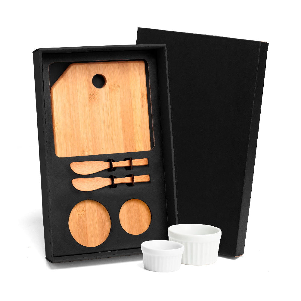 Kit Aniversário de Colaborador Petisco Bambu e Porcelana 5 Peças SMKT-90120-ADC Brinde Personalizado