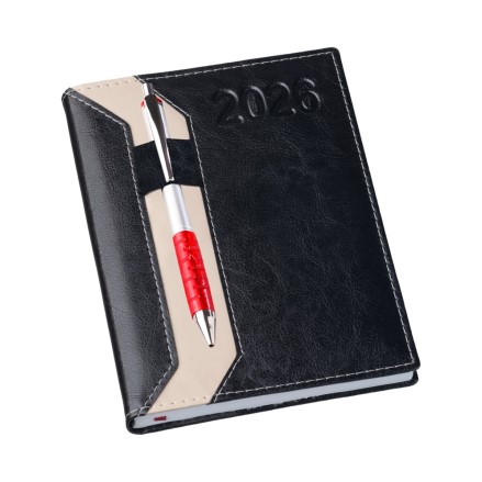 Agenda Personalizada 2026 Couro Sintético Preta LU205L Brindes Personalizados