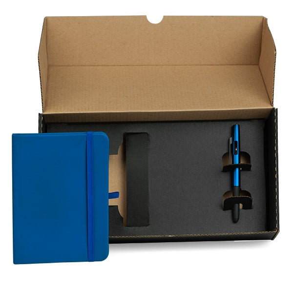 Caderneta Personalizada Azul Com Caneta em ABS Brindes Personalizados