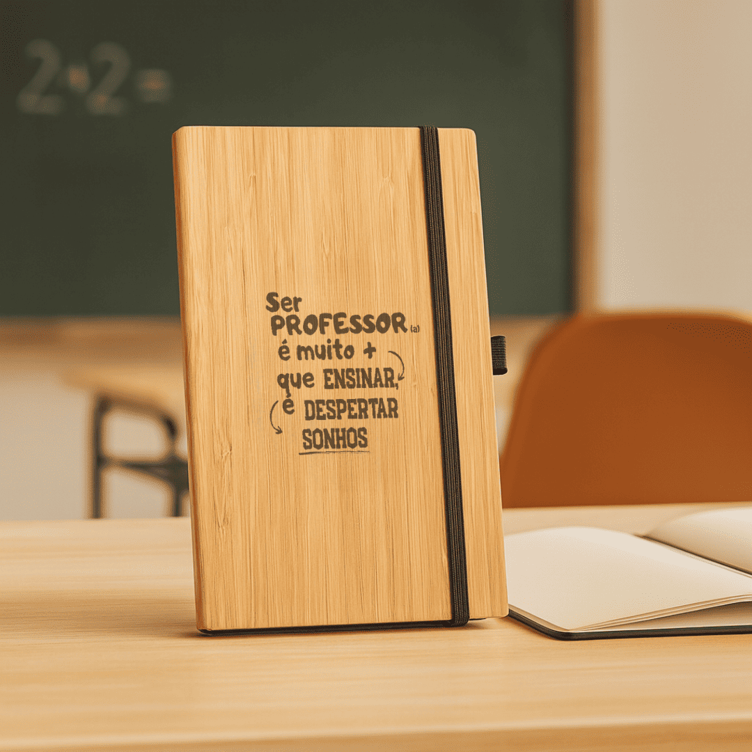 Brinde Presente Dia dos Professores Personalizado Caderno Personalizado Moleskine Capa Bambu Sustentável MSP93583
