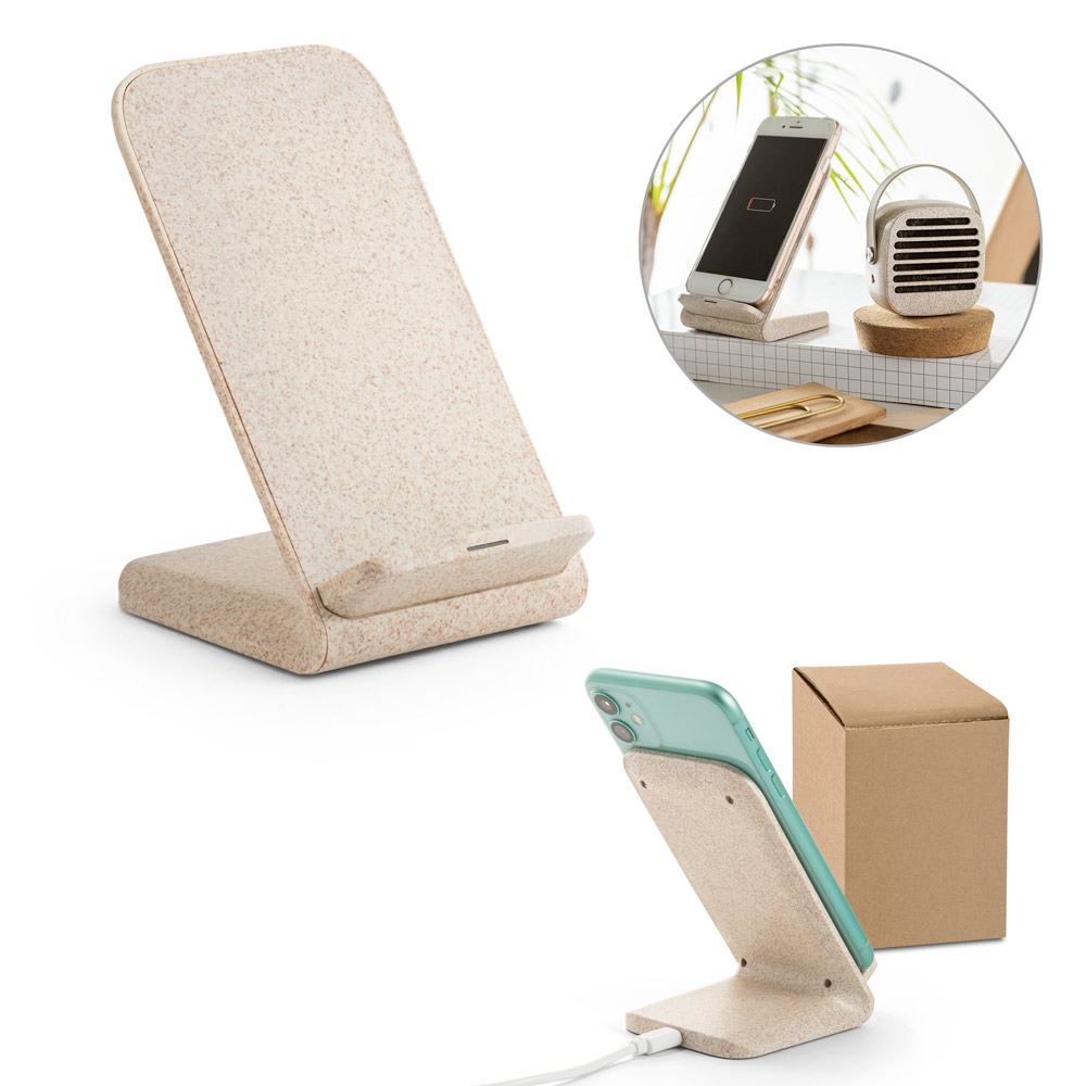 Carregador por Indução Personalizado Fibra de Palha de Trigo Sustentável SP57932 Brinde Personalizado