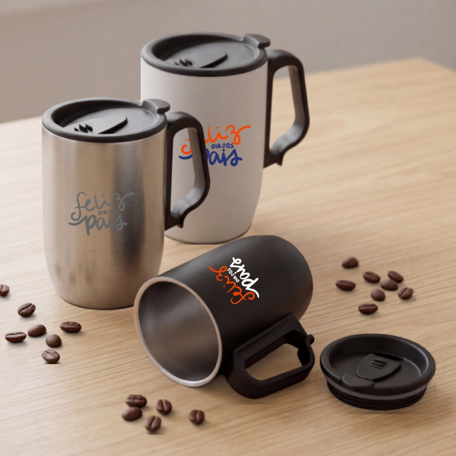 Brinde Presente Dia dos Pais Personalizado Caneca Aço Inox 350 ML ASICA8200 