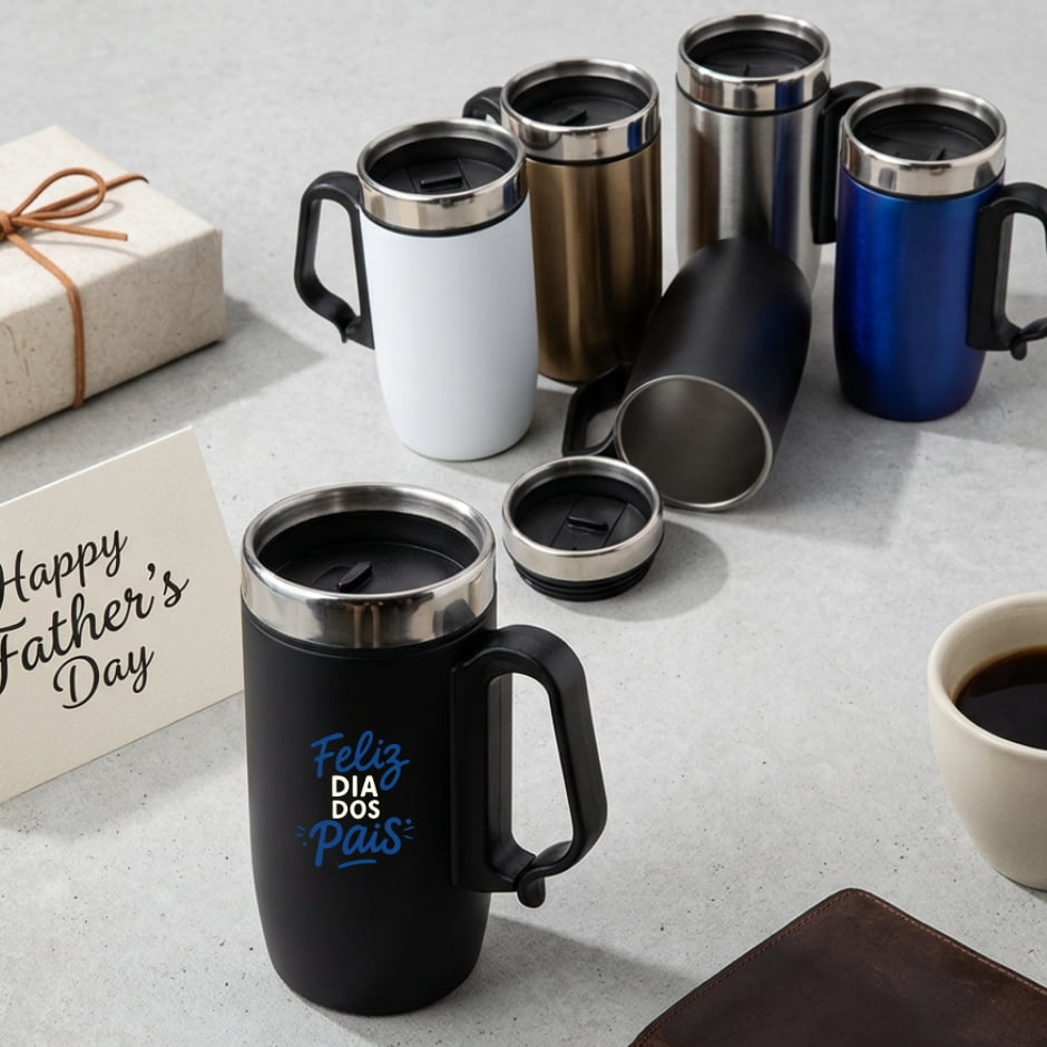 Brinde Presente Dia dos Pais Personalizado Caneca Inox 250 ml com Tampa