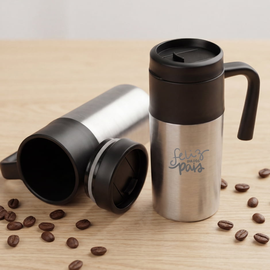 Brinde Presente Dia dos Pais Personalizado Caneca Inox 350 ml com Tampa e Bico com Trava 