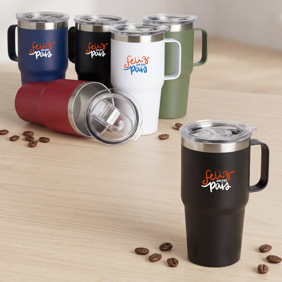 Brinde Presente Dia dos Pais Personalizado Caneca Térmica Inox 700 ml com Tampa 