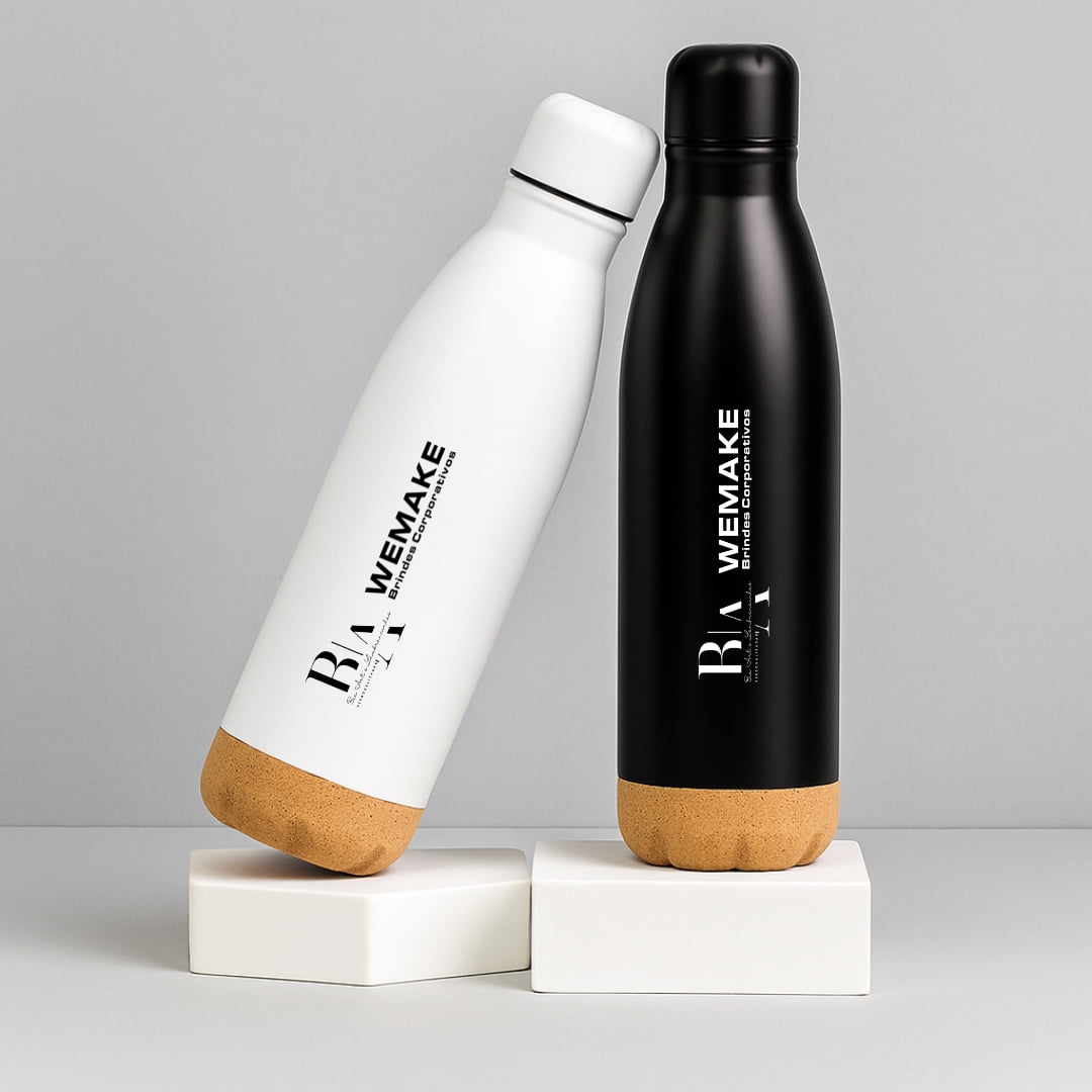 Brinde Presente Dia dos Pais Personalizado Garrafa Térmica Personalizada 500 ml Squeeze Aço Inox com Cortiça e Tampa mesma cor XGAE@07038-PAI