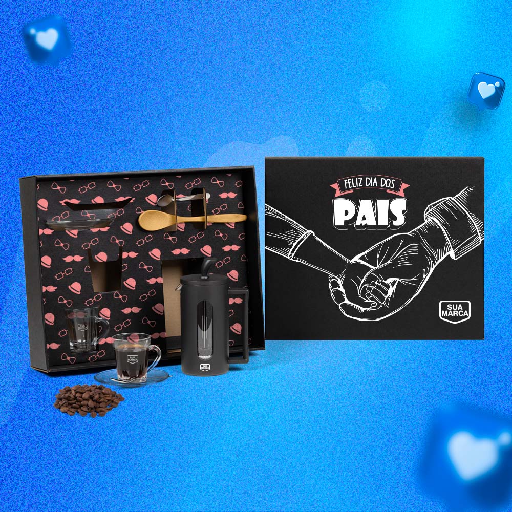 Brinde Presente Dia dos Pais Personalizado Kit Café Cafeteira Prensa Francesa SMKT-90574-PAI