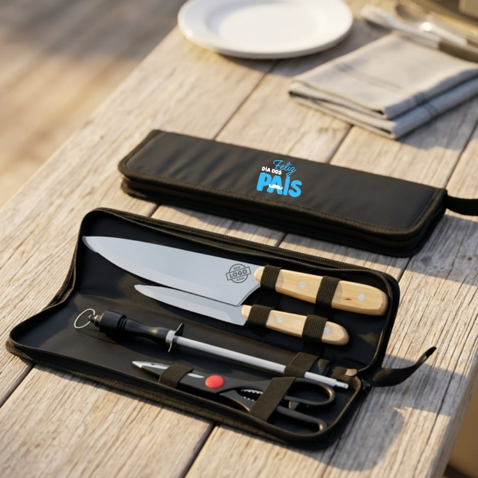 Brinde Presente Dia dos Pais Personalizado Kit Churrasco 4 Peças Com Estojo de Nylon X01035-PAI