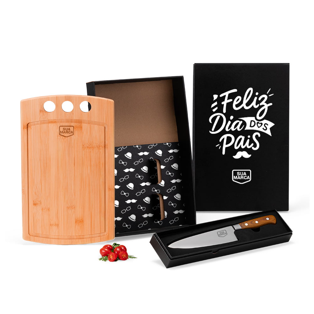 Brinde Presente Dia dos Pais Personalizado Kit Churrasco Bambu e Faca SMME-21263-PAI
