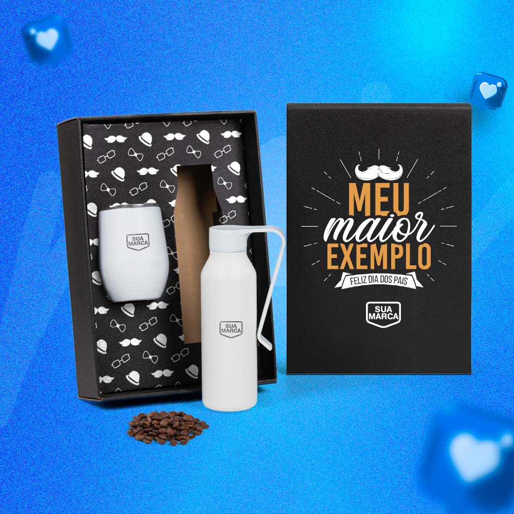 Brinde Presente Dia dos Pais Personalizado Kit Garrafa e Copo SMKT-90577-PAI