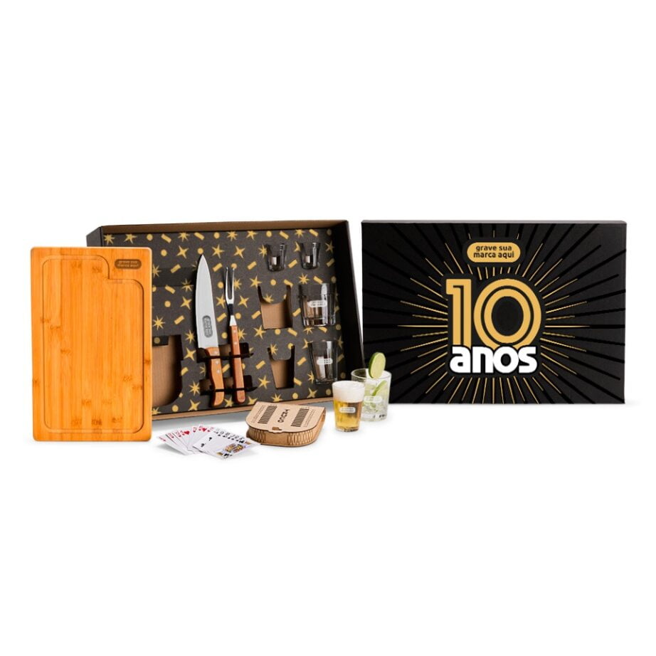 Brinde Aniversário de Empresa Personalizado Kit Petisco Bambu e Vidro 7 Peças SMKT-90342-ADE Brinde Personalizado