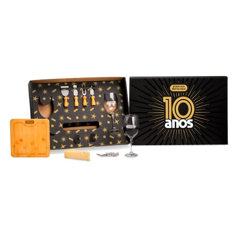 Brinde Aniversário de Empresa Personalizado Kit Queijo Bambu e Vidro SMKT-90478-ADE Brindes Personalizados