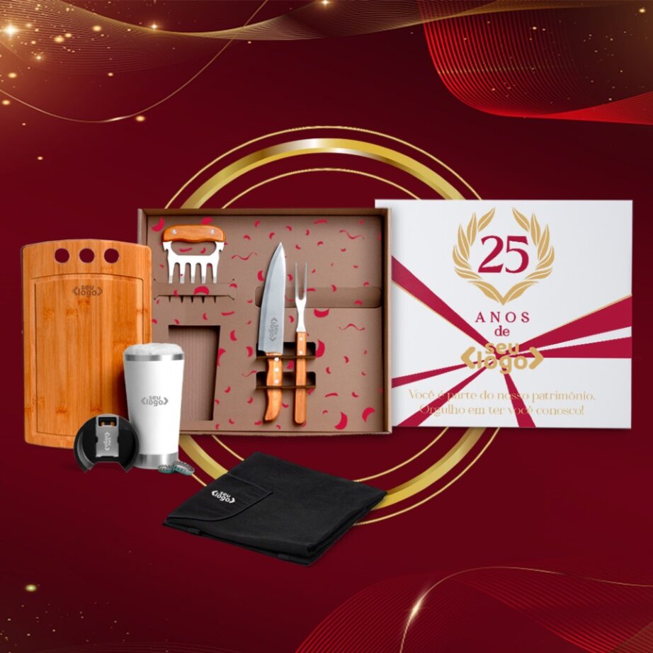 Brinde de Tempo de Casa Colaborador Personalizado Kit Churrasco 6 Peças Com Copo Térmico SMKT-90301-TDCC Brindes Personalizados