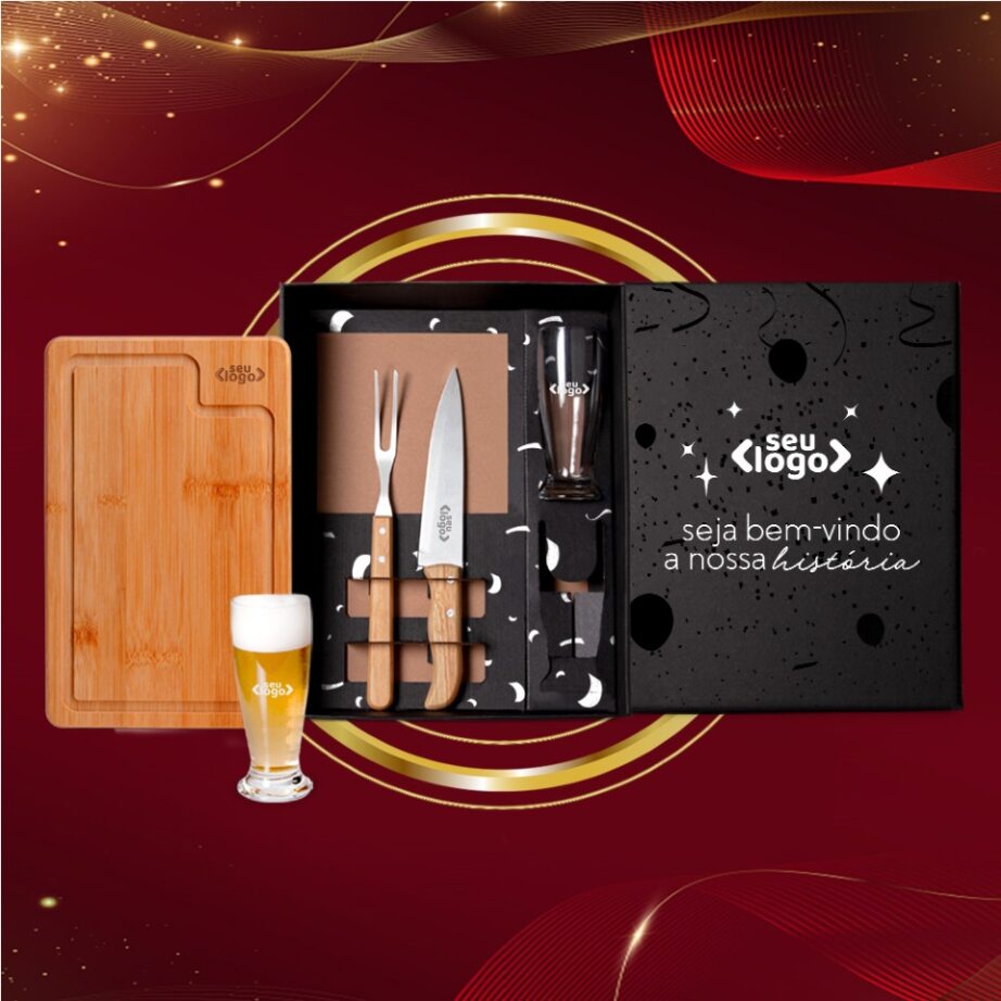 Brinde de Tempo de Casa Colaborador Personalizado Kit Churrasco 5 Peças SMKT-9027L-TDCC Brinde Personalizado