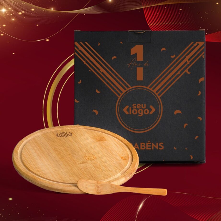 Brinde de Tempo de Casa Colaborador Personalizado Kit Petisco Bambu e Inox 2 Peças SMPD-15333-TDCC Brindes Personalizados