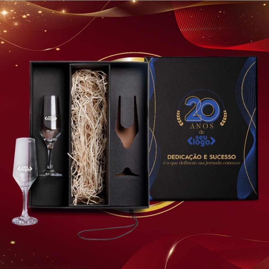 Brinde de Tempo de Casa Colaborador Personalizado Kit Taças Vidro 186 ML SMVI-18722-TDCC Brinde Personalizado