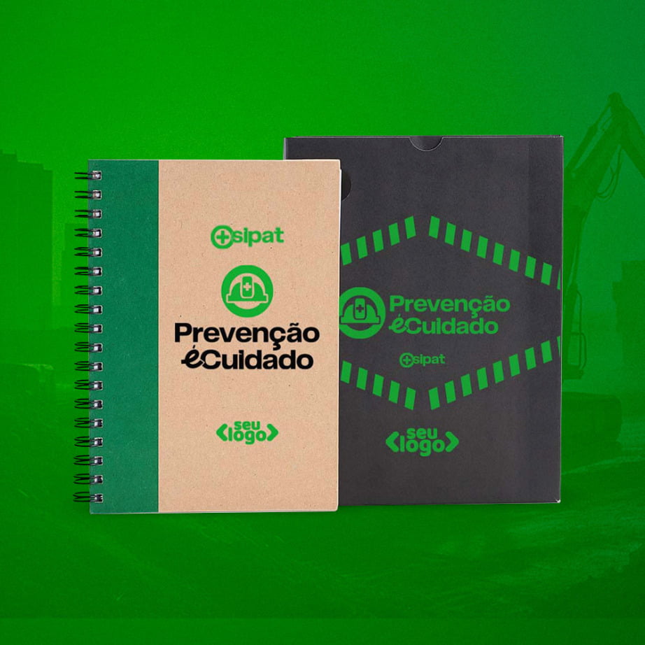 Brinde SIPAT Personalizado Caderno Wire-O Bege/Verde SMLE-30645-SIPAT Brinde Personalizado