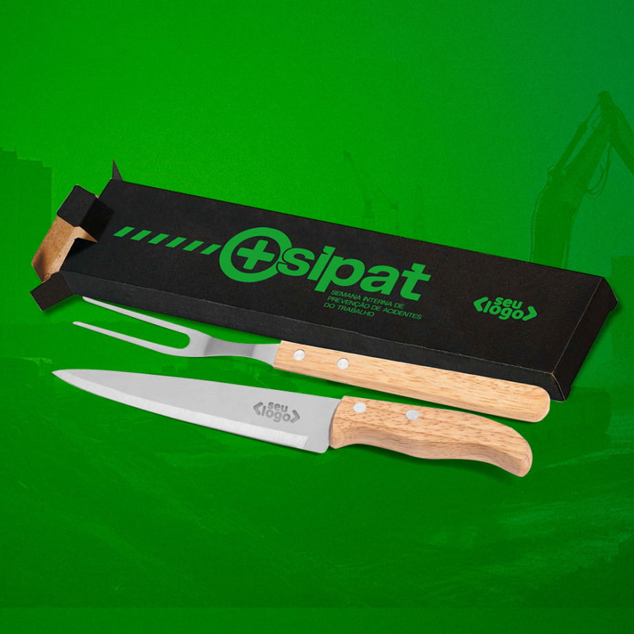 Brinde SIPAT Personalizado Facas e Garfo em Madeira SMKF-90406-SIPAT Brinde Personalizado