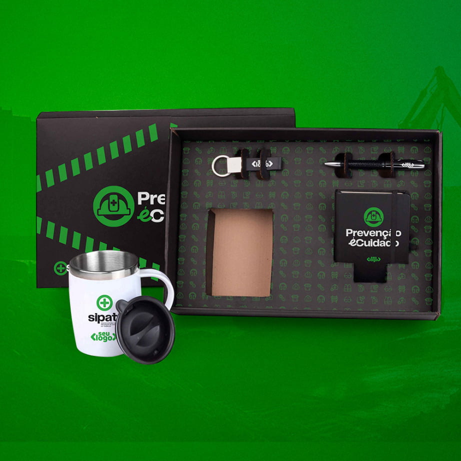 Brinde SIPAT Personalizado Kit Caneca e Acessórios 4 Peças SMKT-9046L-SIPAT Brindes Personalizados