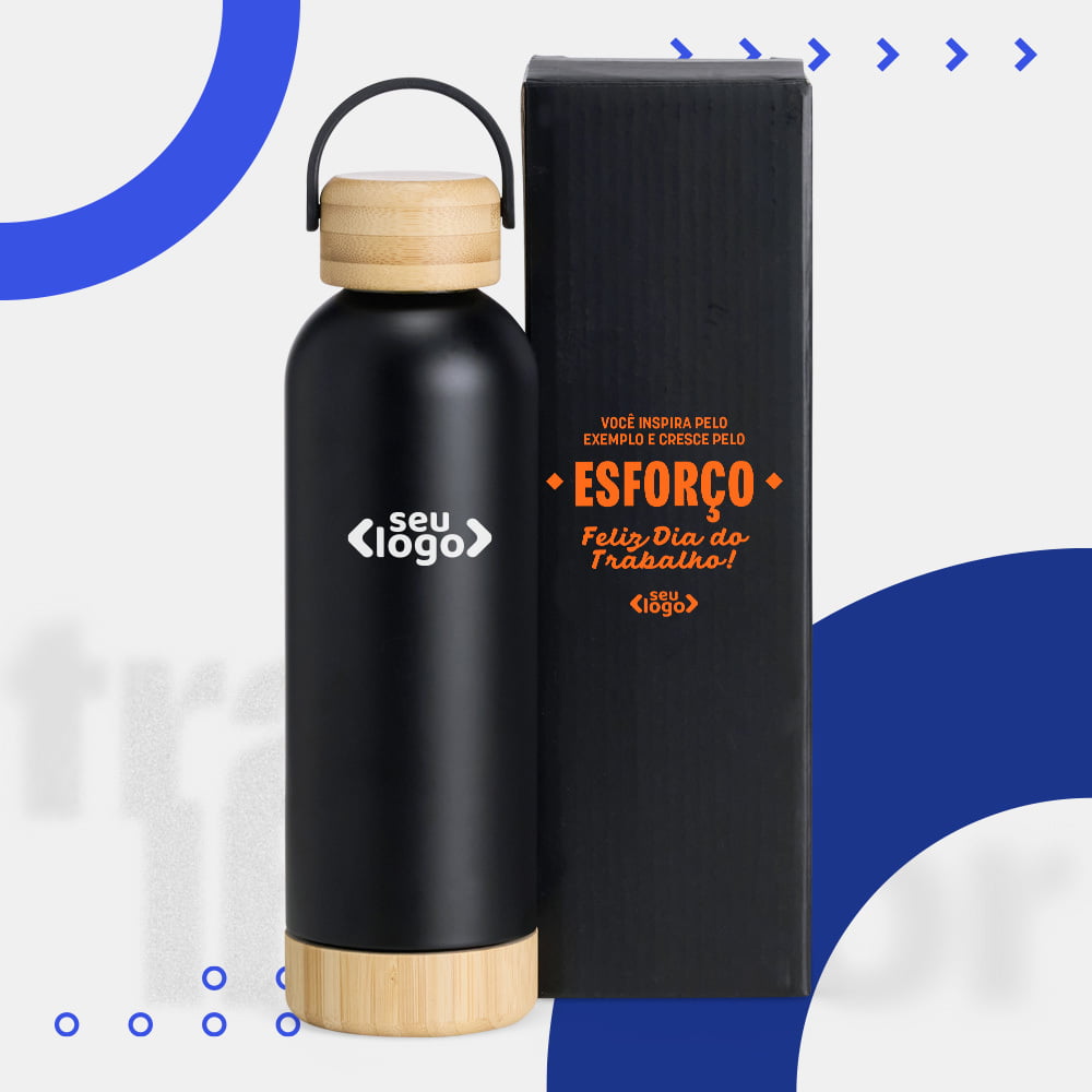 Dia do Trabalho Personalizado Garrafa em Bambu 500ml SMIS-01541-TRB Brinde Personalizado