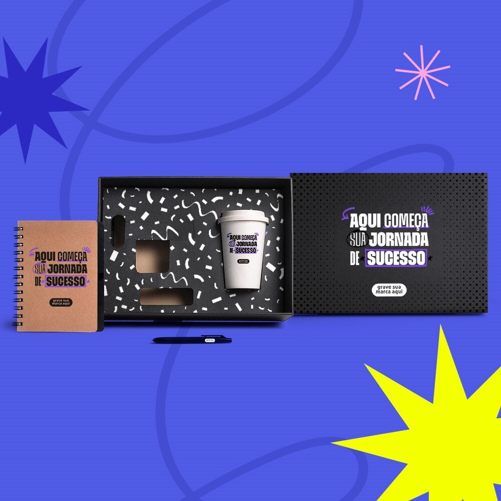 Kit Boas Vindas Caderno e Copo SMKT-9029F-BV Brindes Personalizados