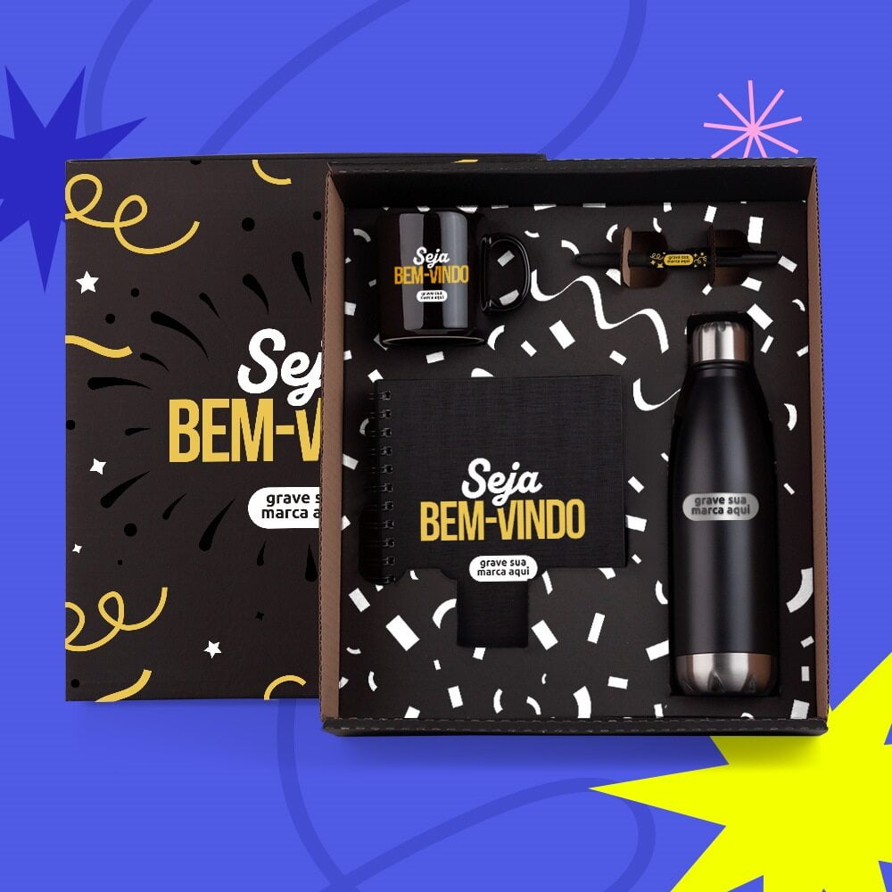 Kit Boas Vindas Personalizado Caderno e Acessórios SMKT-9047R-BV Brindes Personalizados