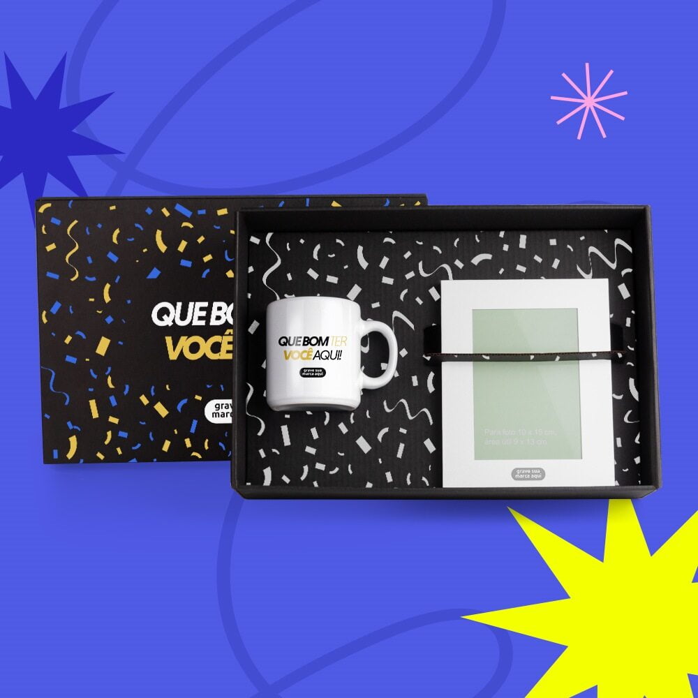 Kit Boas Vindas Personalizado Caneca e Porta Retrato SMKT-90261-BV Brinde Personalizado