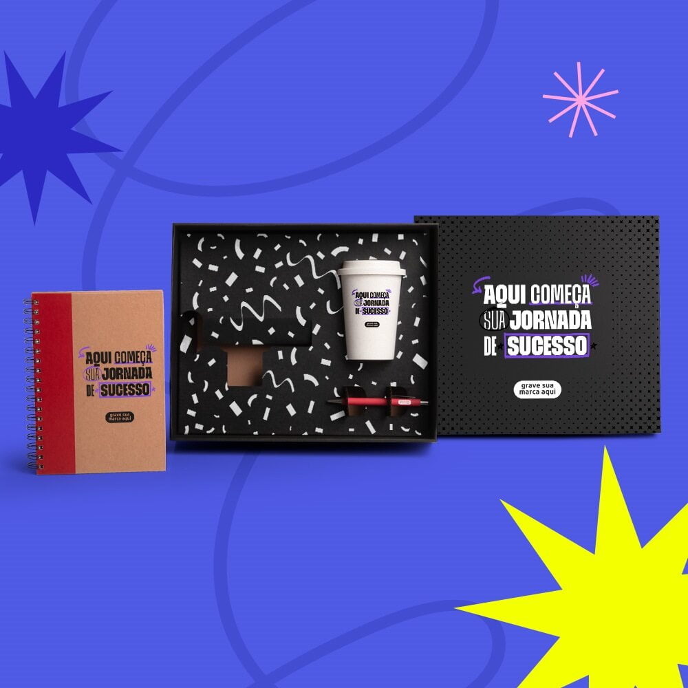 Kit Boas Vindas Personalizado Copo, Caderno e Caneta SMKT-90383-BV Brindes Personalizados