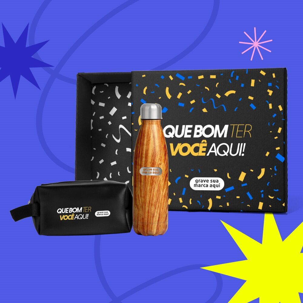 Kit Boas Vindas Personalizado Necessaire e Garrafa SMKT-9057F-BV Brindes Personalizados