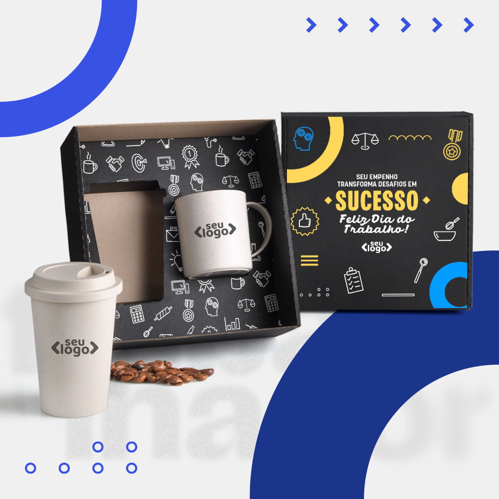 Kit Dia do Trabalho Personalizado Copo e Caneca Bambu SMKT-90160-TRB Brinde Personalizado