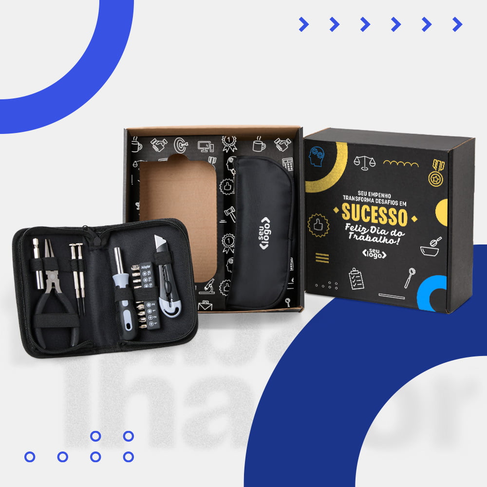 Kit Dia do Trabalho Personalizado Necessaire e Conjunto de Ferramentas SMKT-90407-TRB Brindes Personalizados