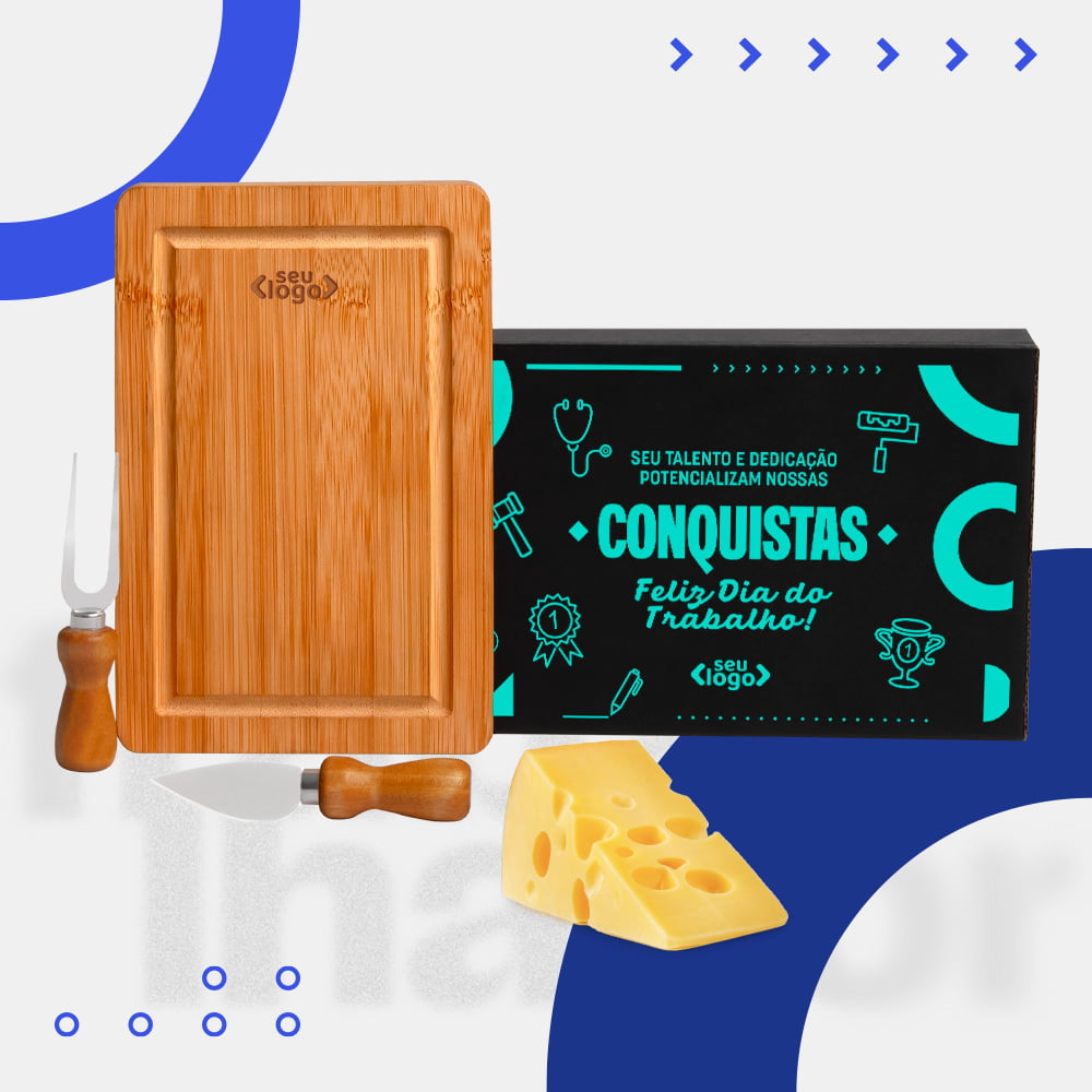 Kit Dia do Trabalho Personalizado Queijo 3 Peças Bambu / Inox SMPD-47023-TRB Brindes Personalizados
