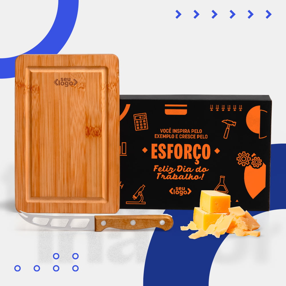 Kit Dia do Trabalho Personalizado Queijo em Madeira SMPD-47073-TRB Brinde Personalizado