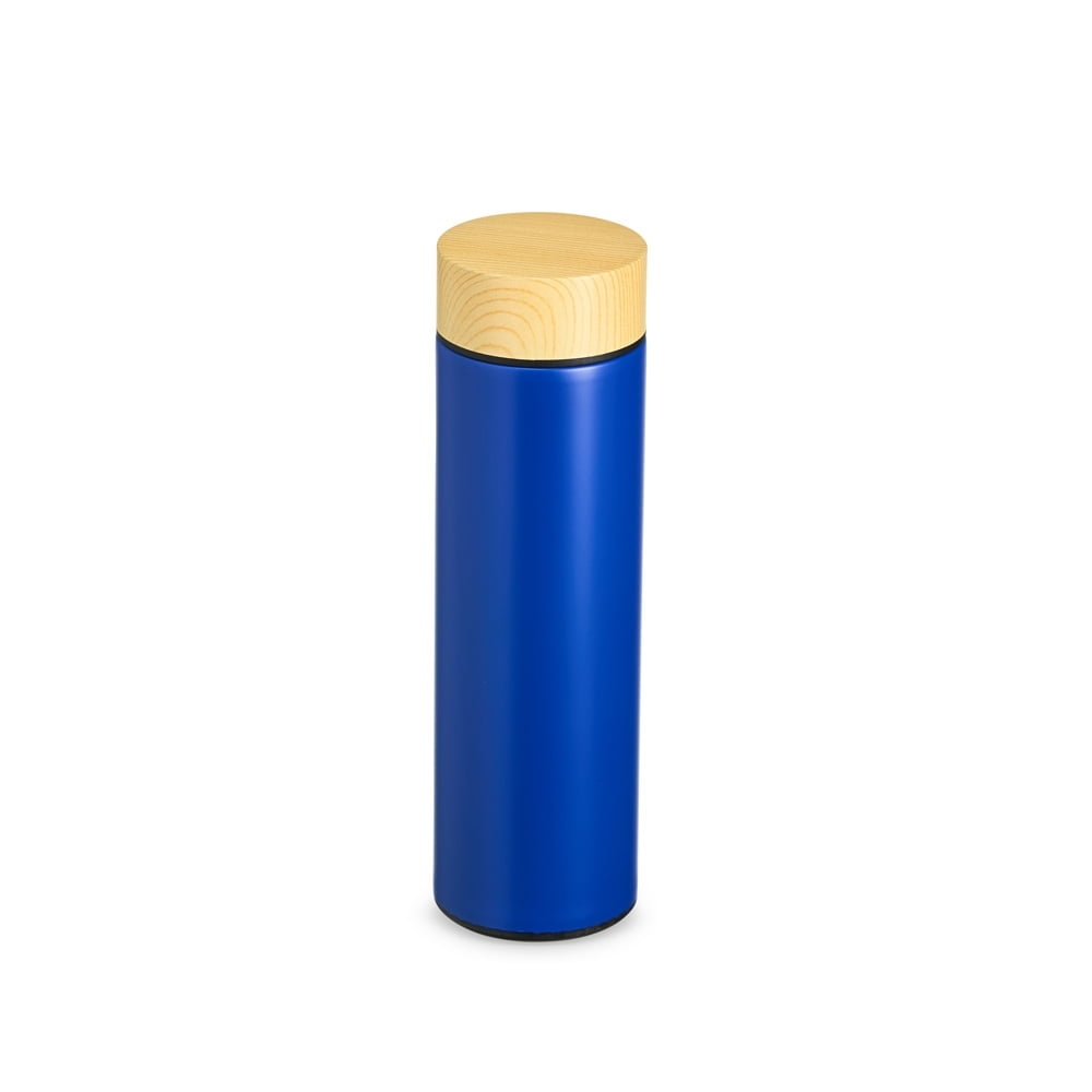 Garrafa Térmica Personalizada 450 ml Squeeze Aço Inox Tampa Detalhe Madeira Brindes Personalizados
