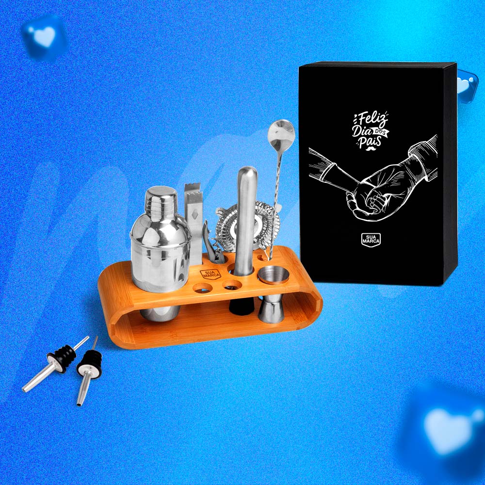 Brinde dia dos Pais Kit Bar Personalizado 10 Peças Sustentável SMKB-00483-PAI