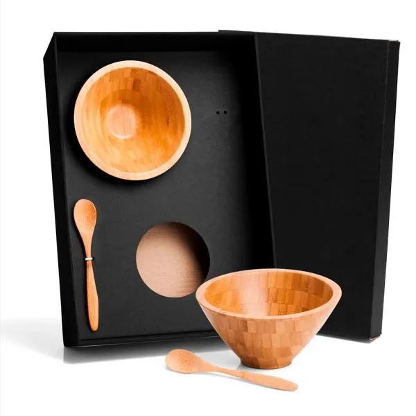 Kit Café da Manhã Personalizado Bambu 4 Peças SMKT-90112 Brinde Personalizado