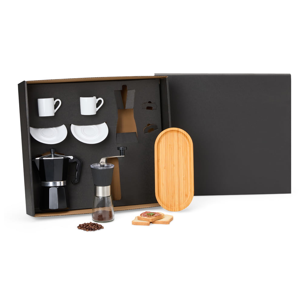 Kit Café Personalizado 7 Peças Com Cafeteleira Italiana SMKT-90404 Brinde Personalizado
