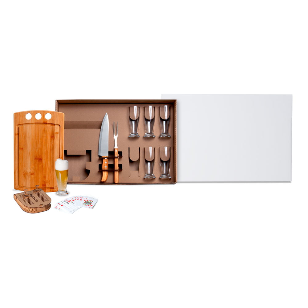 Kit Churrasco Personalizado 10 Peças Com jogo de Cartas SMKT-90054-BCO Brinde Personalizado