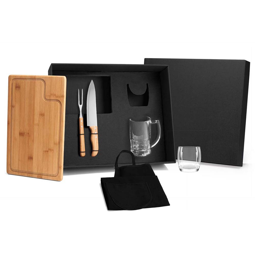 Kit Churrasco Personalizado 6 Peças Caixa Preta SMKT-90061 Brinde Personalizado