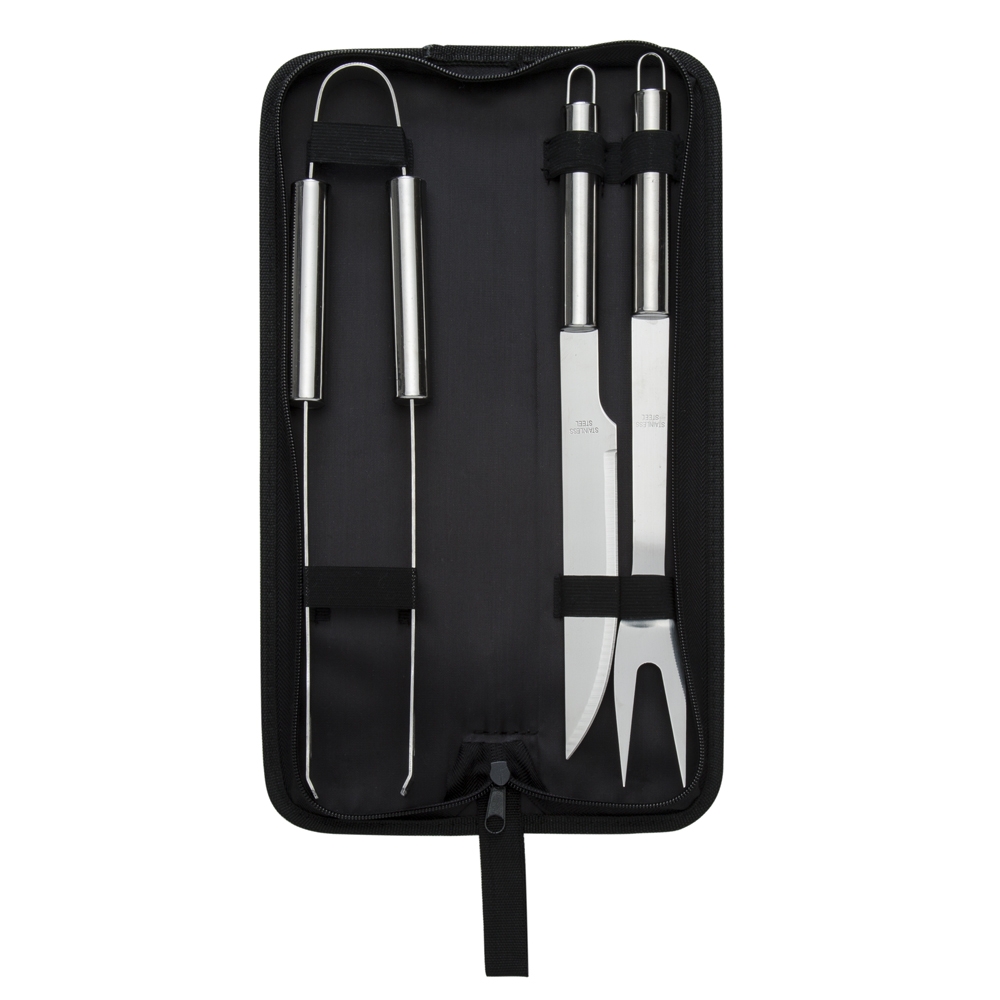 Kit Churrasco Personalizado Estojo de Nylon 3 peças Inox X07446 Brindes Personalizados