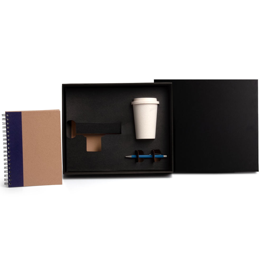 Kit Copo Caderno e Caneta 3 Peças Sustentável SMKT-90382 Brinde Personalizado