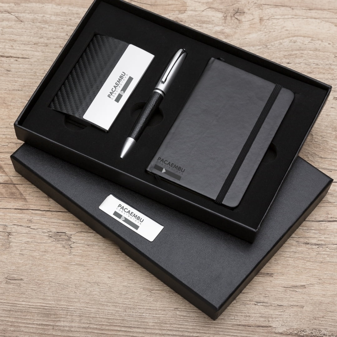 Brinde Presente Dia dos Pais Personalizado Kit Executivo Caneta Caderneta Porta Cartão Caixa X10998-PAI