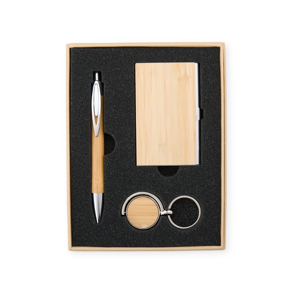 Kit Executivo Personalizado Sustentável Caneta Chaveiro Porta Cartão Bambu X18836 Brindes Personalizados