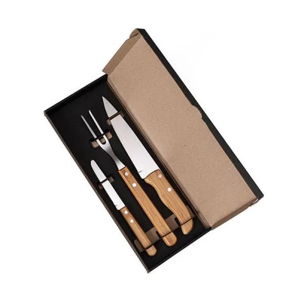 Kit Facas Personalizados Bambu / Madeira / Inox 3 Peças SMKF-02723 Brindes Personalizados