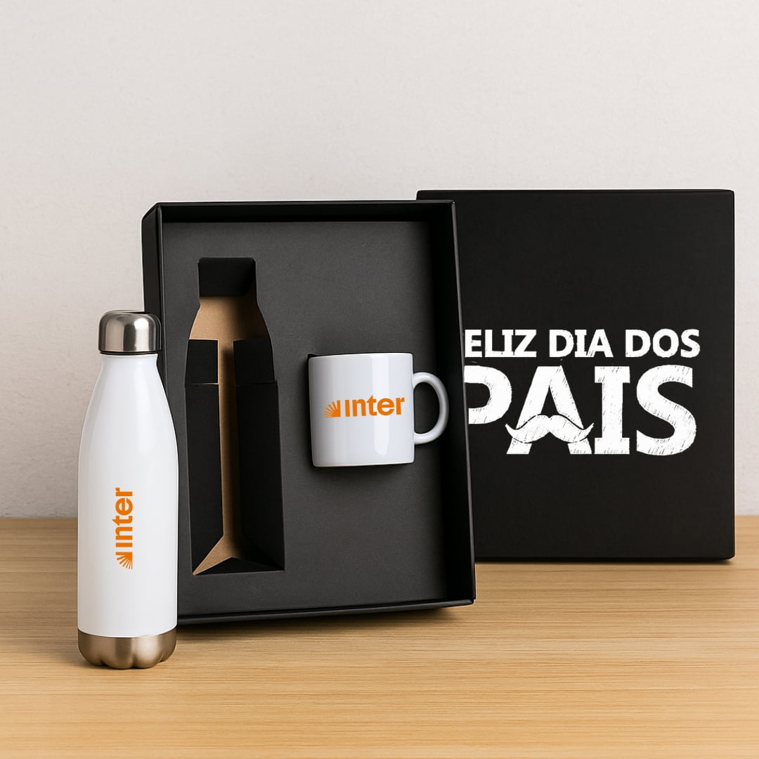 Brinde Presente Dia dos Pais Personalizado Kit Garrafa e Caneca 2 Peças SMKT-90275-PAI