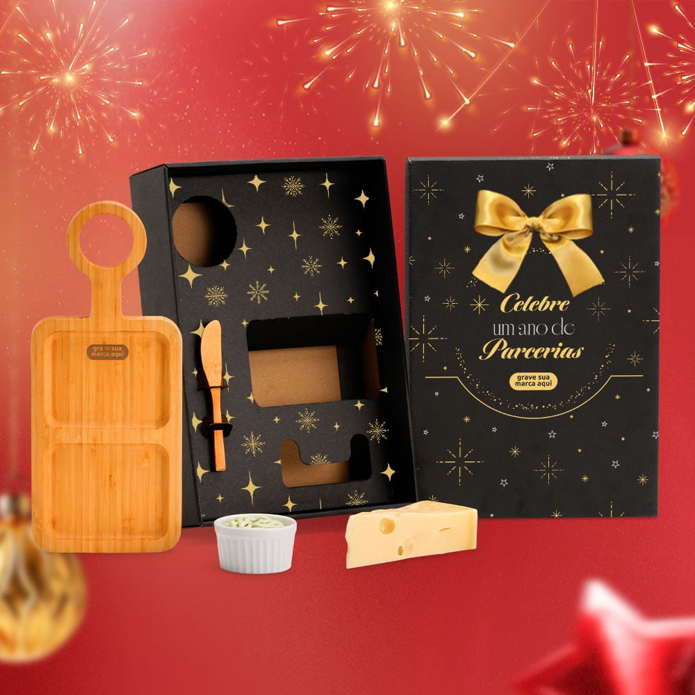 Brinde Natal Final de Ano Personalizado Kit Petisco Bambu 3 Peças SMKT-90476